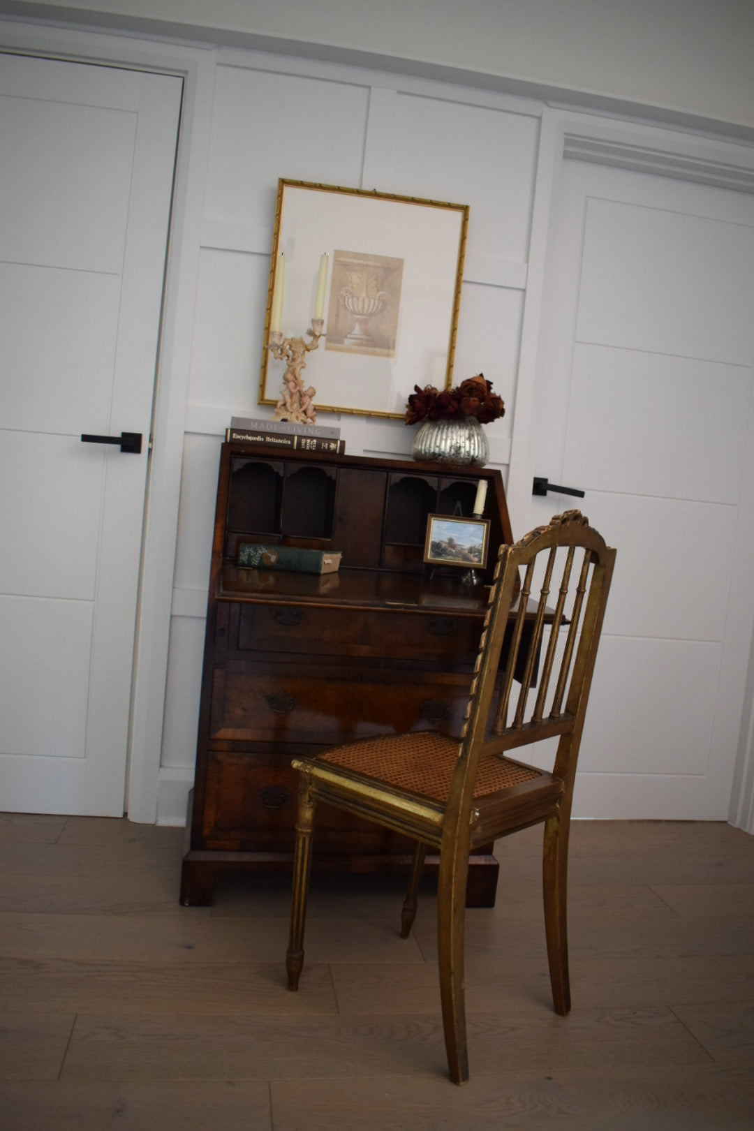 Antique Burr Satin walnut George Bureau desk table c 1910