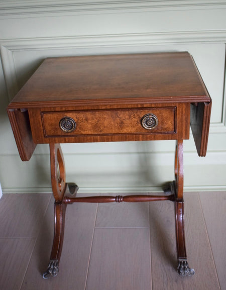 Stunning Burr and Burl Walnut Bedside Or End Wine Lamp Tables Bevan Funnell style With paw castors