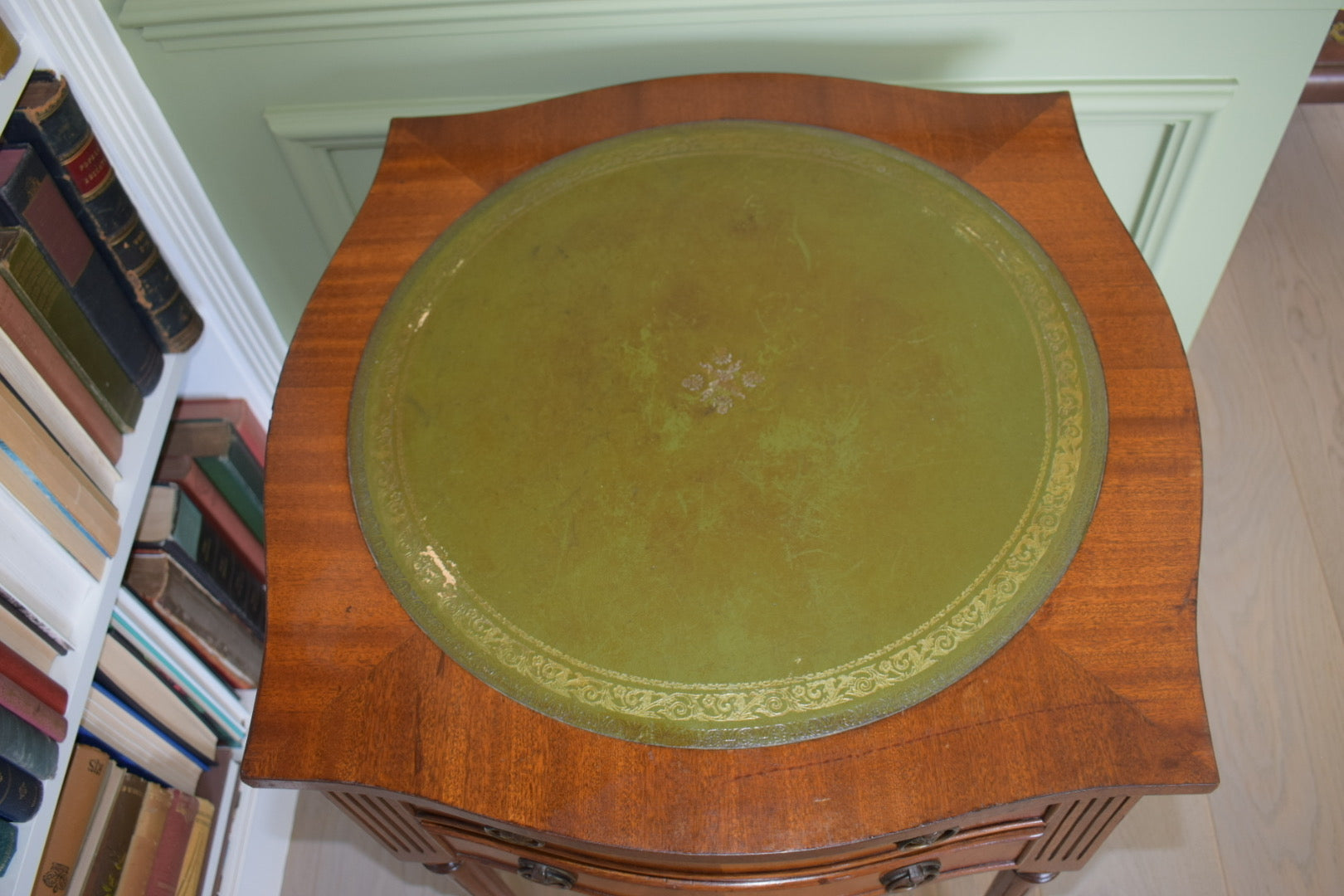 Bevan Funnell Occasional Table With 2 Drawers And Green Leather Top