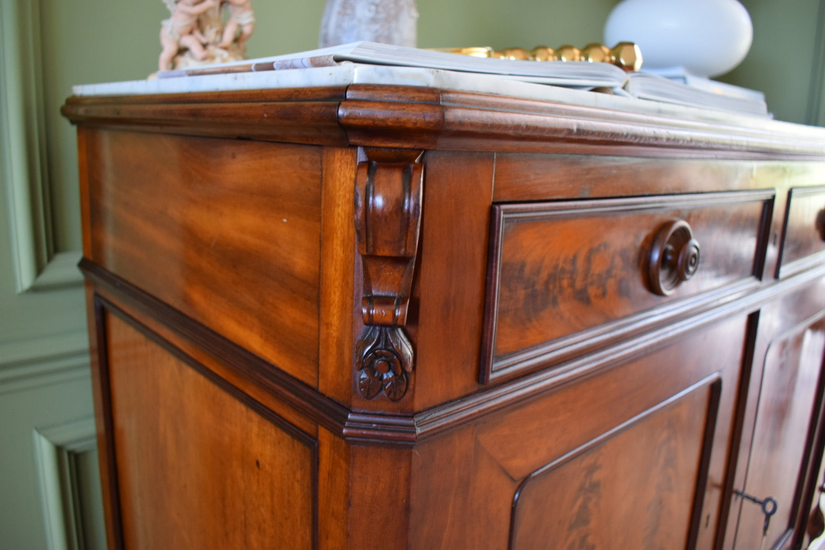 Unique 19th Century Louis Philippe French Antique Marble Top Buffer Dresser Sideboard