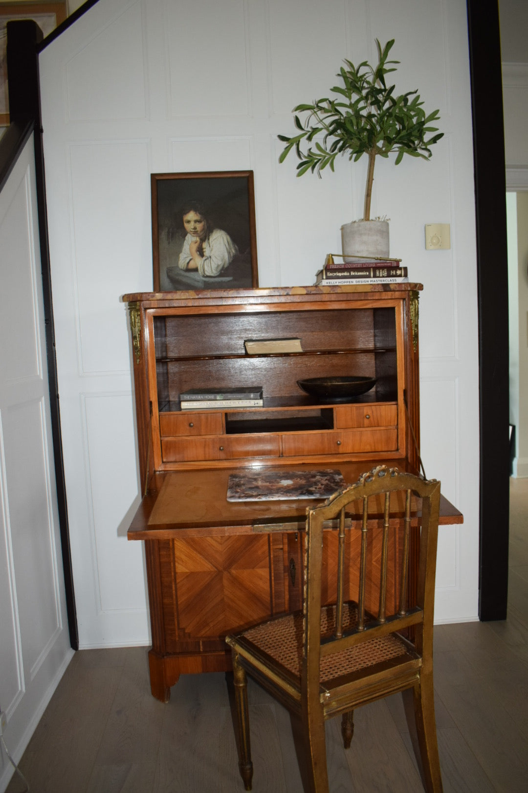 19th Century Louis XVI Walnut Fall Front Marquetry Secretaire Bureau Chest