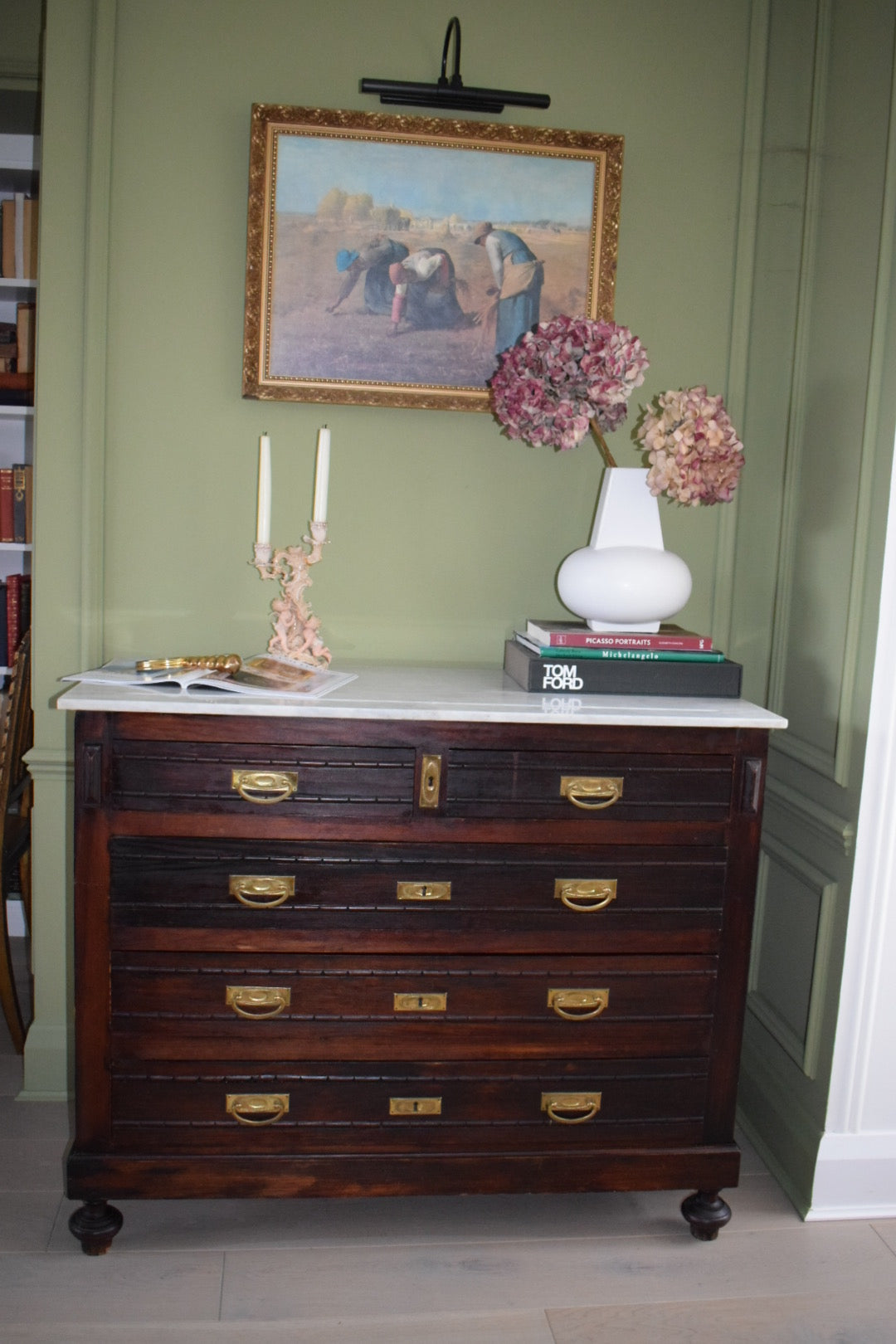 Truly Unique Louis French Antique Marble Top Chest of Drawers Dresser