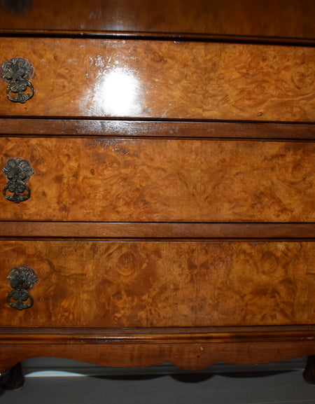 Antique Burr and burl c. 1900s walnut writing bureau