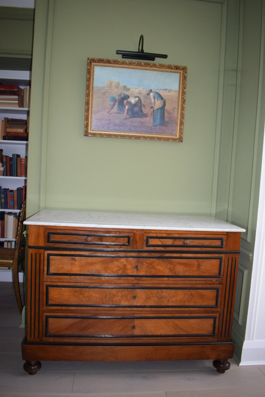 Stunning Burl wood Neoclassical Louis French Antique Marble Top Chest of Drawers Dresser