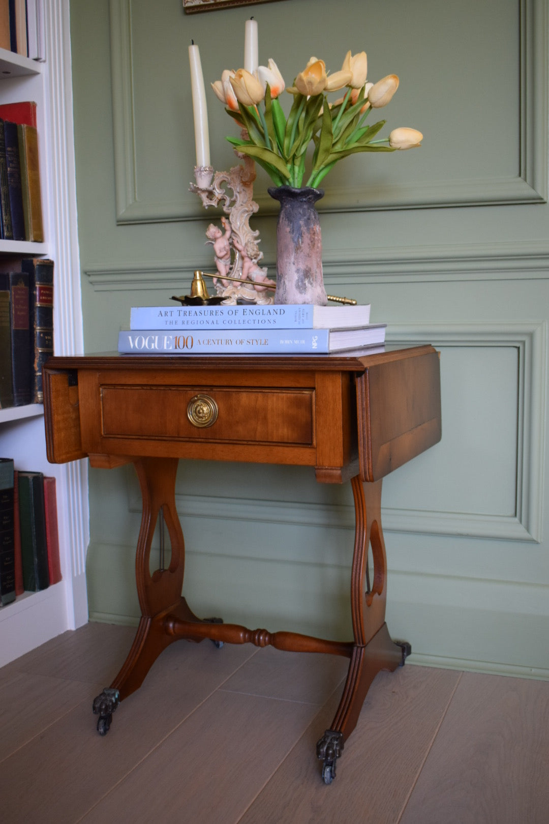 Beautiful vintage Bedside Or End Wine Lamp Walnut Table Bevan Funnell style With paw castors