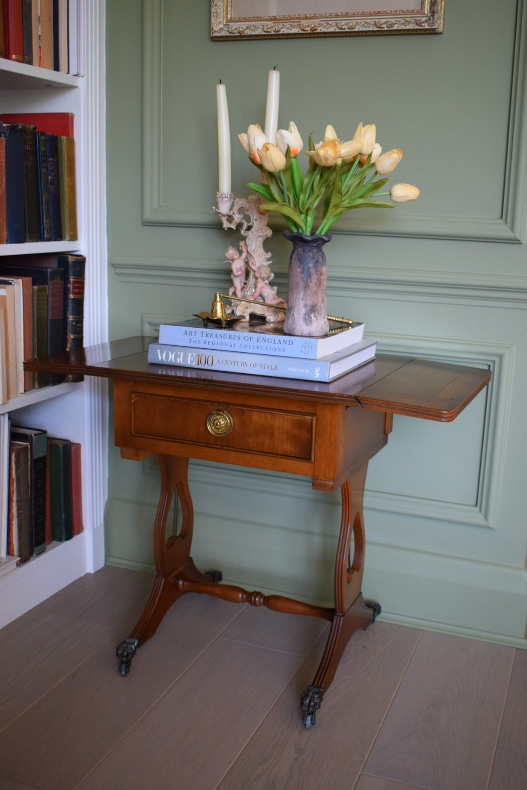 Beautiful vintage Bedside Or End Wine Lamp Walnut Table Bevan Funnell style With paw castors