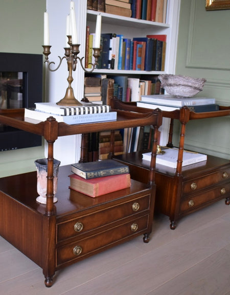 Pair of Bevan Funnell Reprodux Mahogany 2 Tier Bedside table