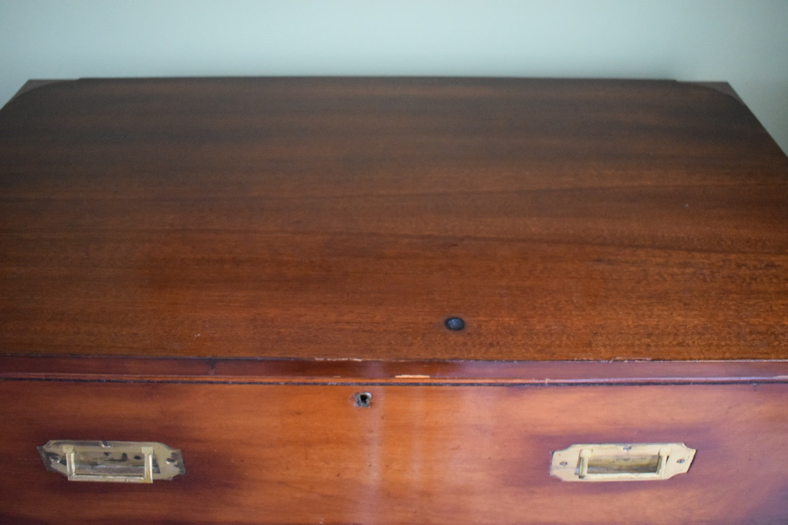 Rare Late 1800s Victorian Military Campaign Built in Secretaire with Chest of drawers