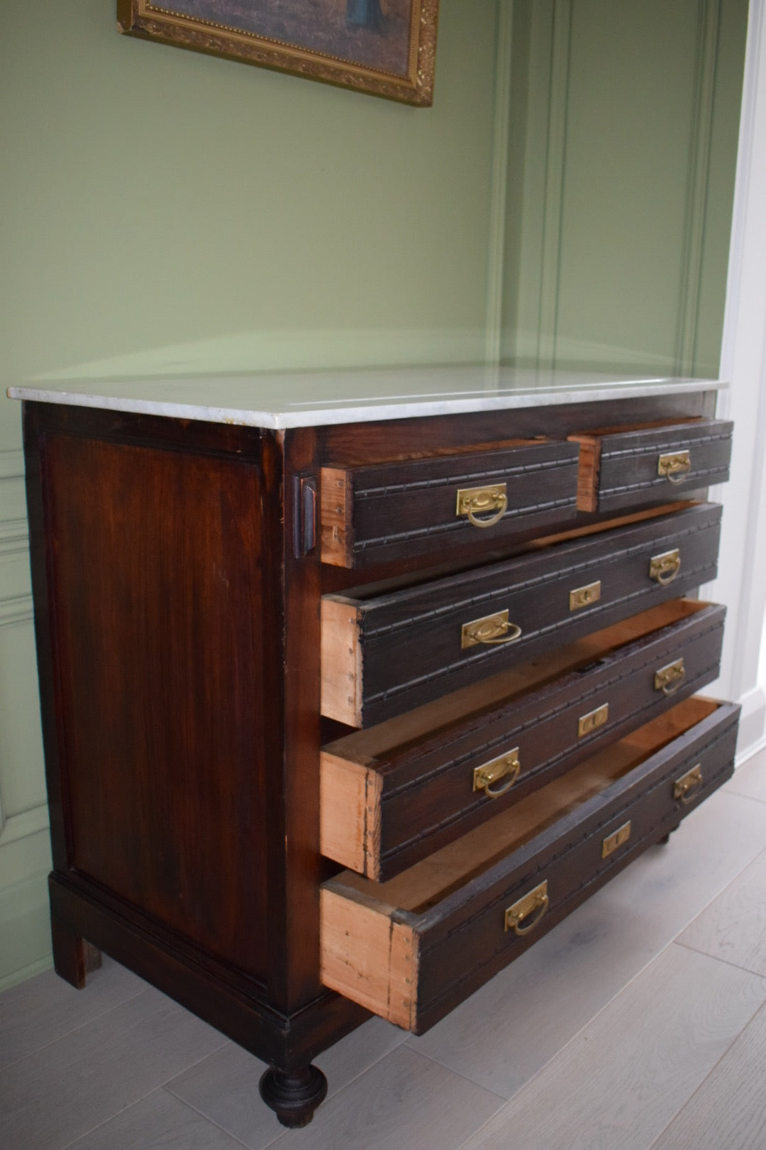 Truly Unique Louis French Antique Marble Top Chest of Drawers Dresser