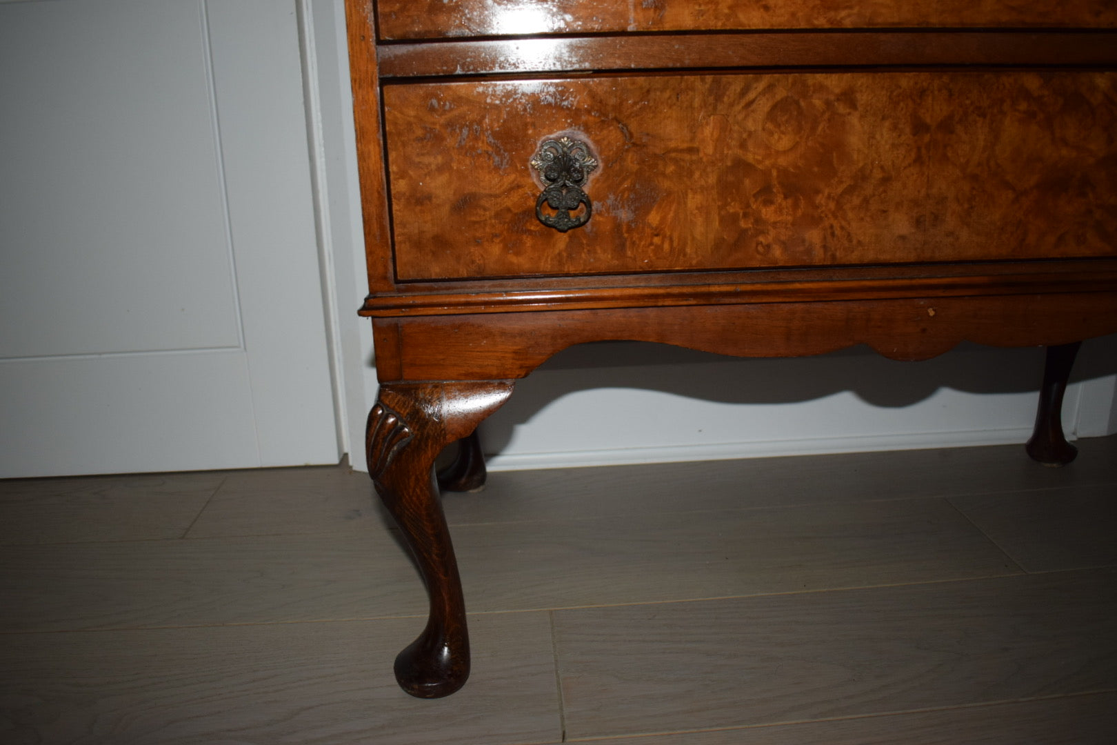 Antique Burr and burl c. 1900s walnut writing bureau