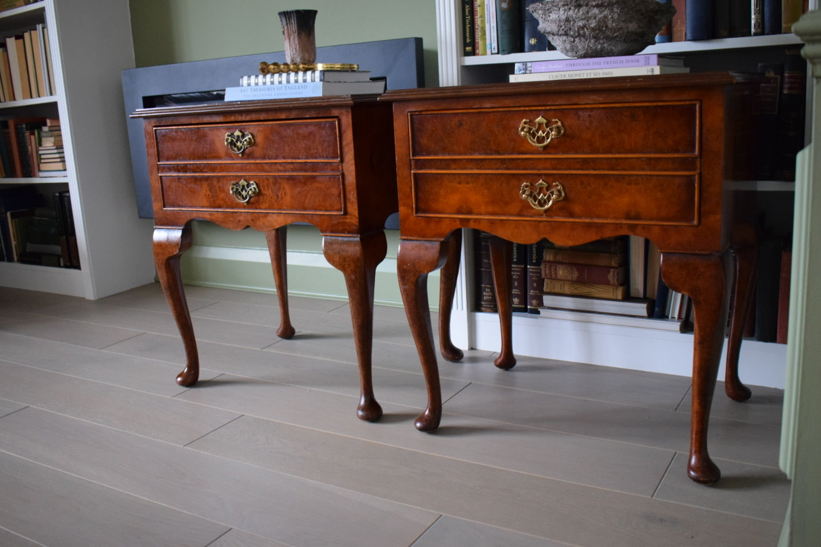 Pair of vintage Mid 20th century Burr wood bedside Tables