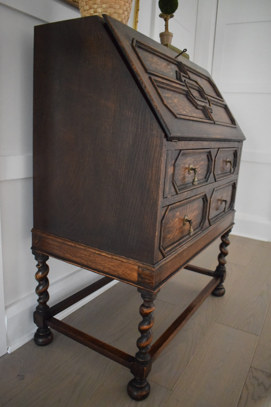 Beautiful 1930s Jacobean Style Vintage Oak bureau