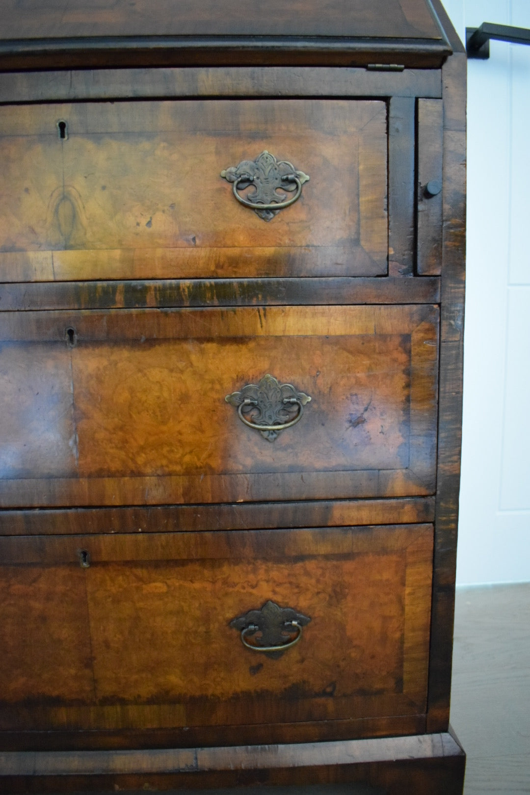 Antique Burr Satin walnut George Bureau desk table c 1910