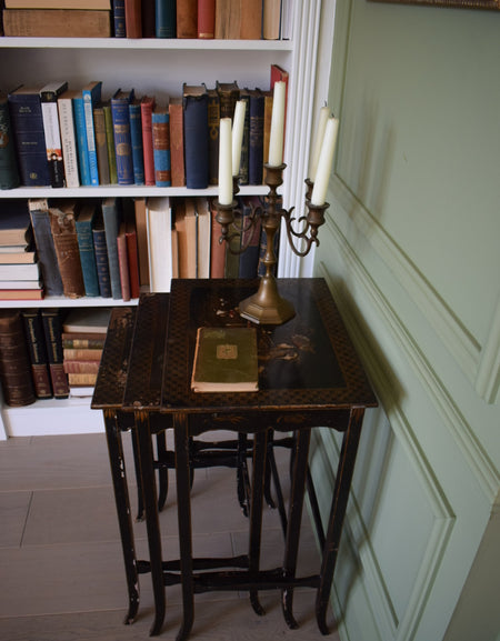 Antique black lacquered Ebonised Chinoiserie nest of tables