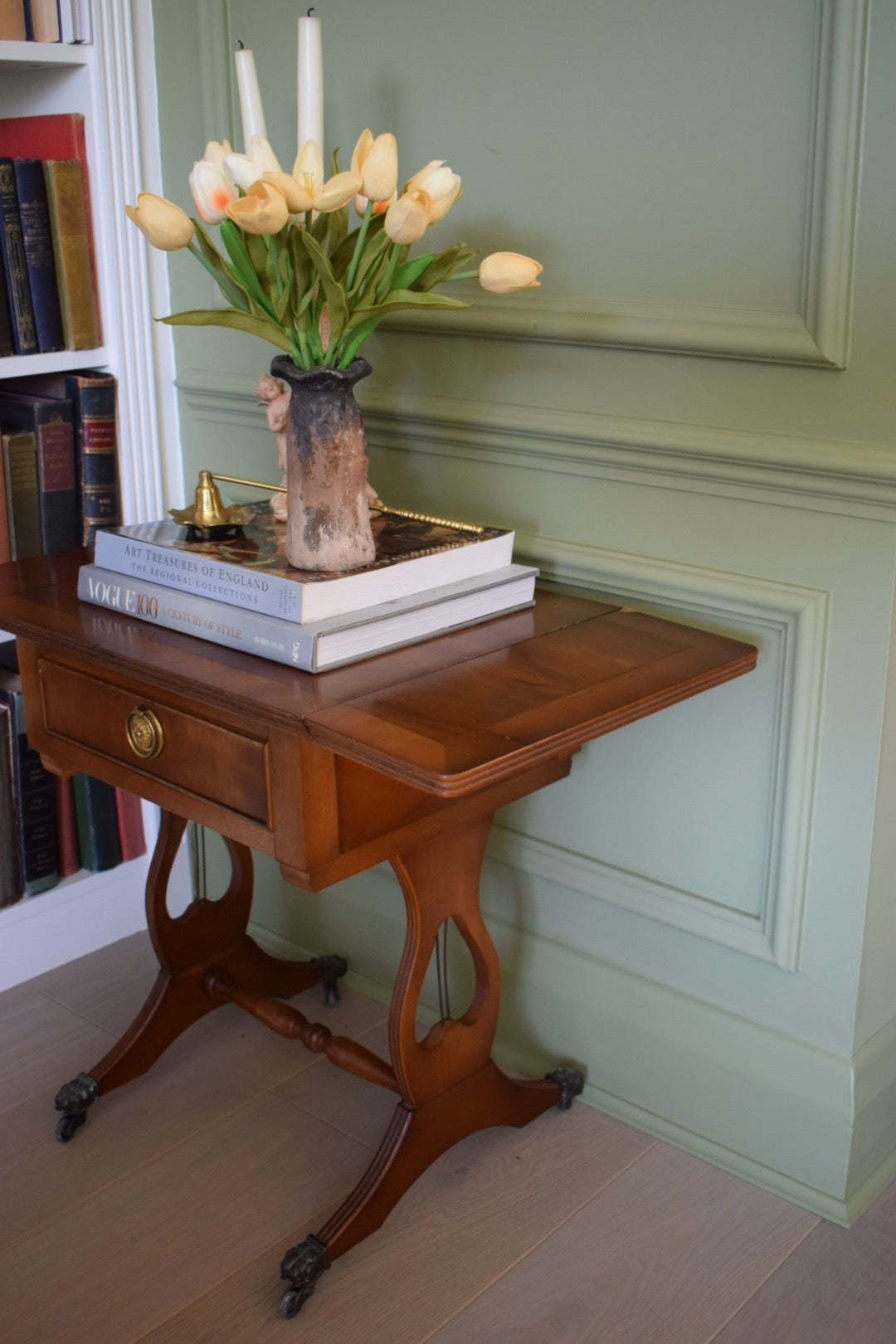 Beautiful vintage Bedside Or End Wine Lamp Walnut Table Bevan Funnell style With paw castors