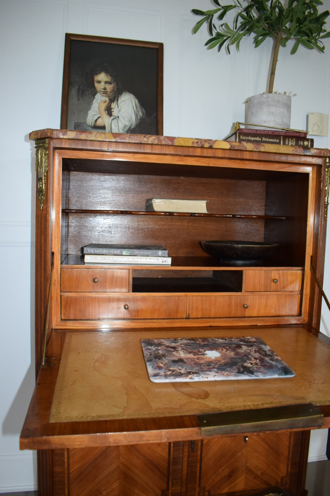 19th Century Louis XVI Walnut Fall Front Marquetry Secretaire Bureau Chest