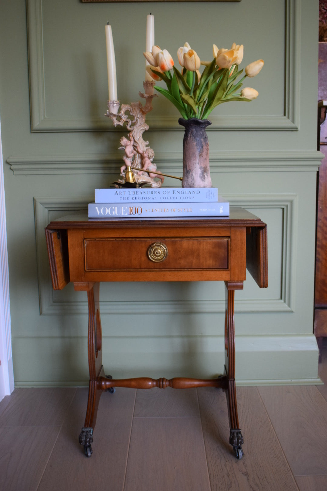 Beautiful vintage Bedside Or End Wine Lamp Walnut Table Bevan Funnell style With paw castors