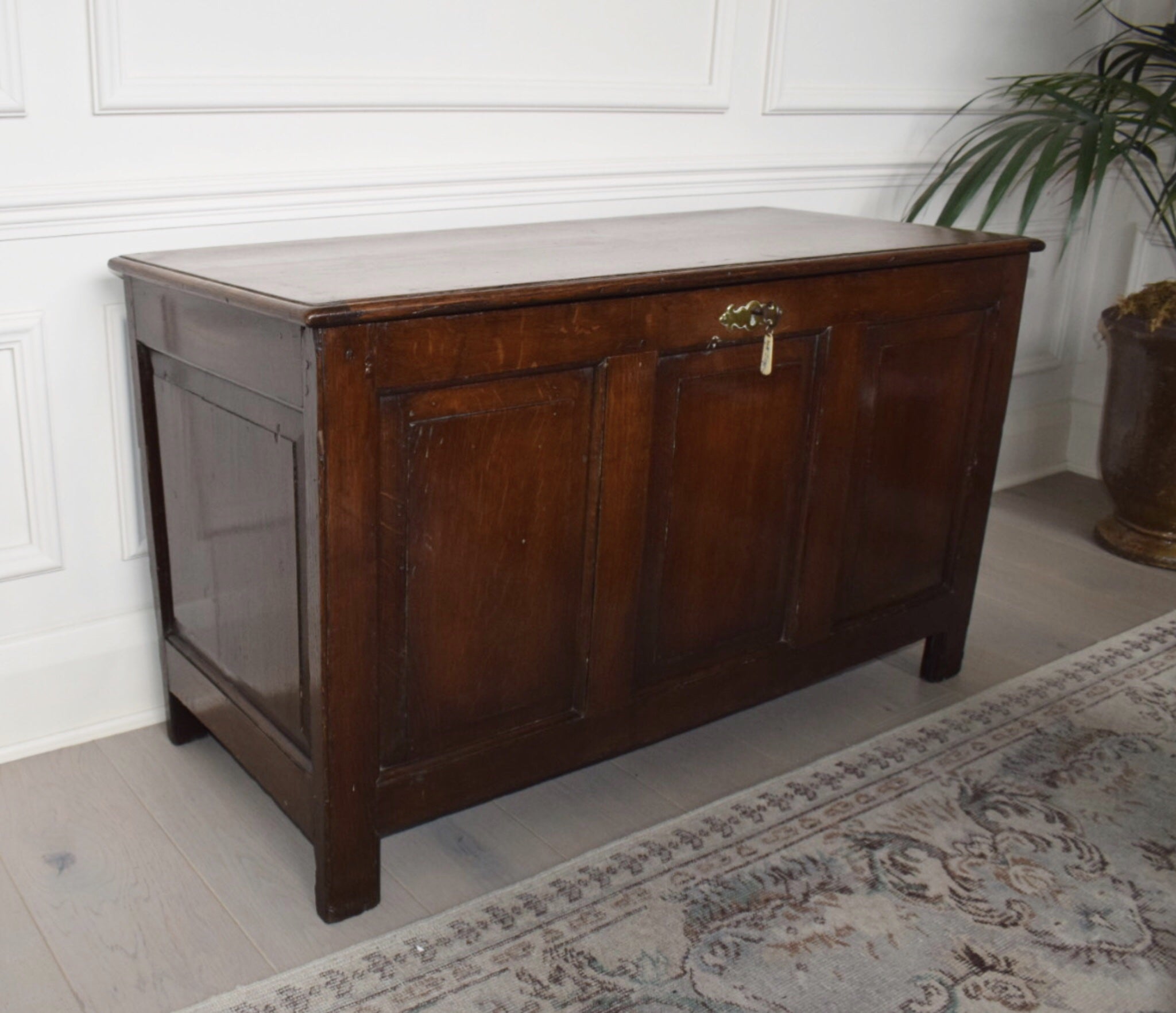 Rare Antique 18th Century Large Oak coffer with panelled construction