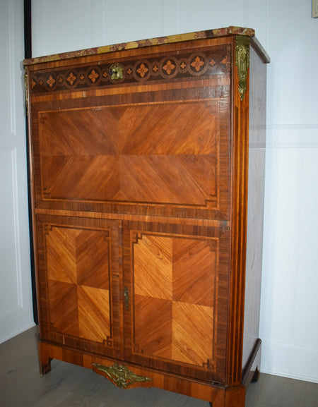 19th Century Louis XVI Walnut Fall Front Marquetry Secretaire Bureau Chest