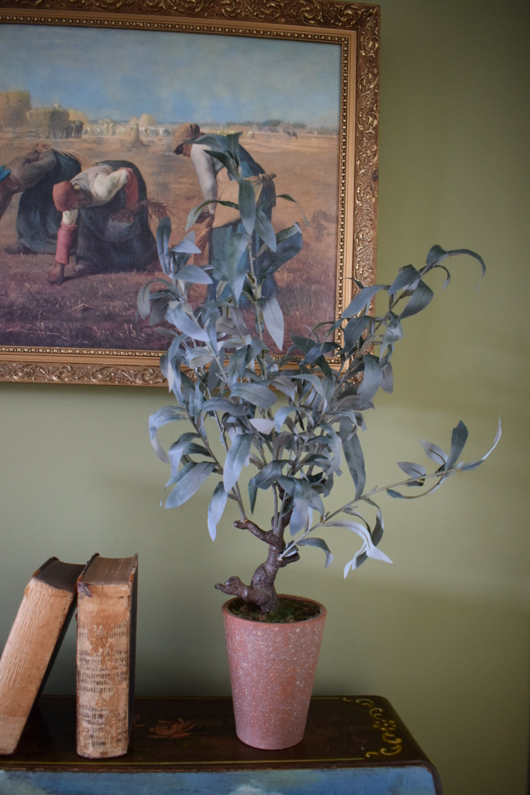 Faux Artificial Small Olive Tree in rustic pot with moss H 60cm