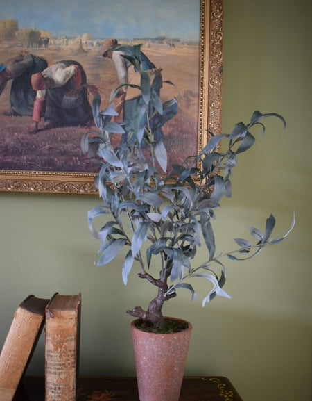 Faux Artificial Small Olive Tree in rustic pot with moss H 60cm