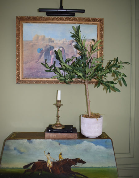 Faux Artificial Small Olive Tree in cement pot with moss H 85cm