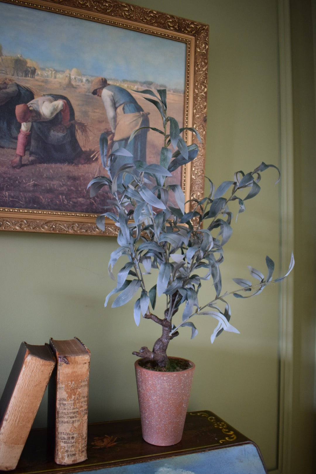 Faux Artificial Small Olive Tree in rustic pot with moss H 60cm