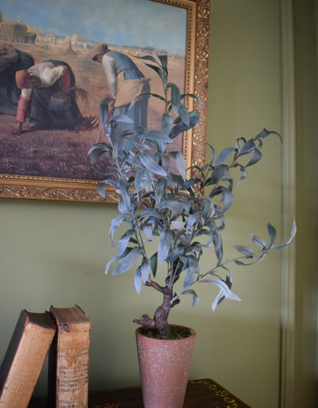 Faux Artificial Small Olive Tree in rustic pot with moss H 60cm