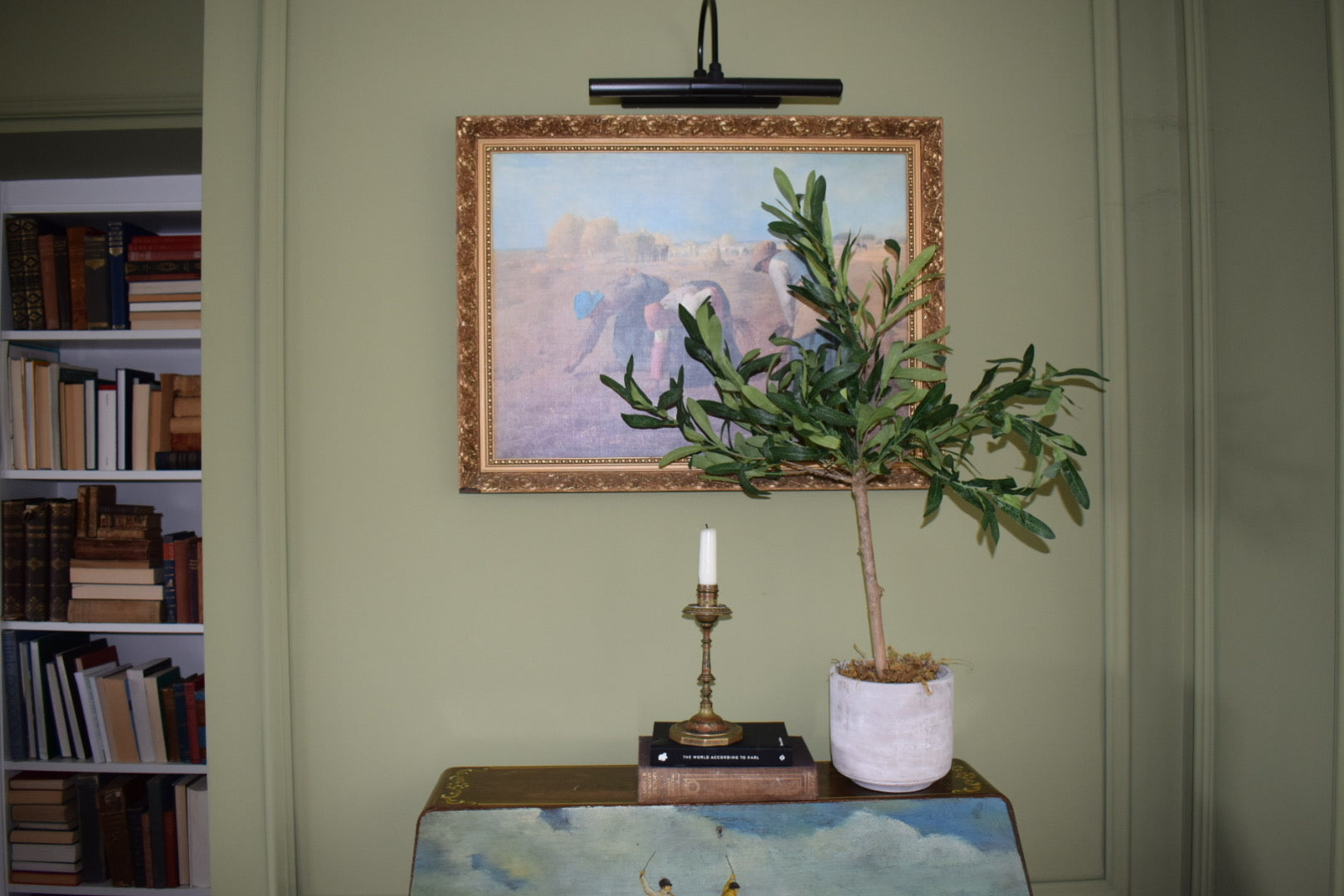 Faux Artificial Small Olive Tree in cement pot with moss H 85cm