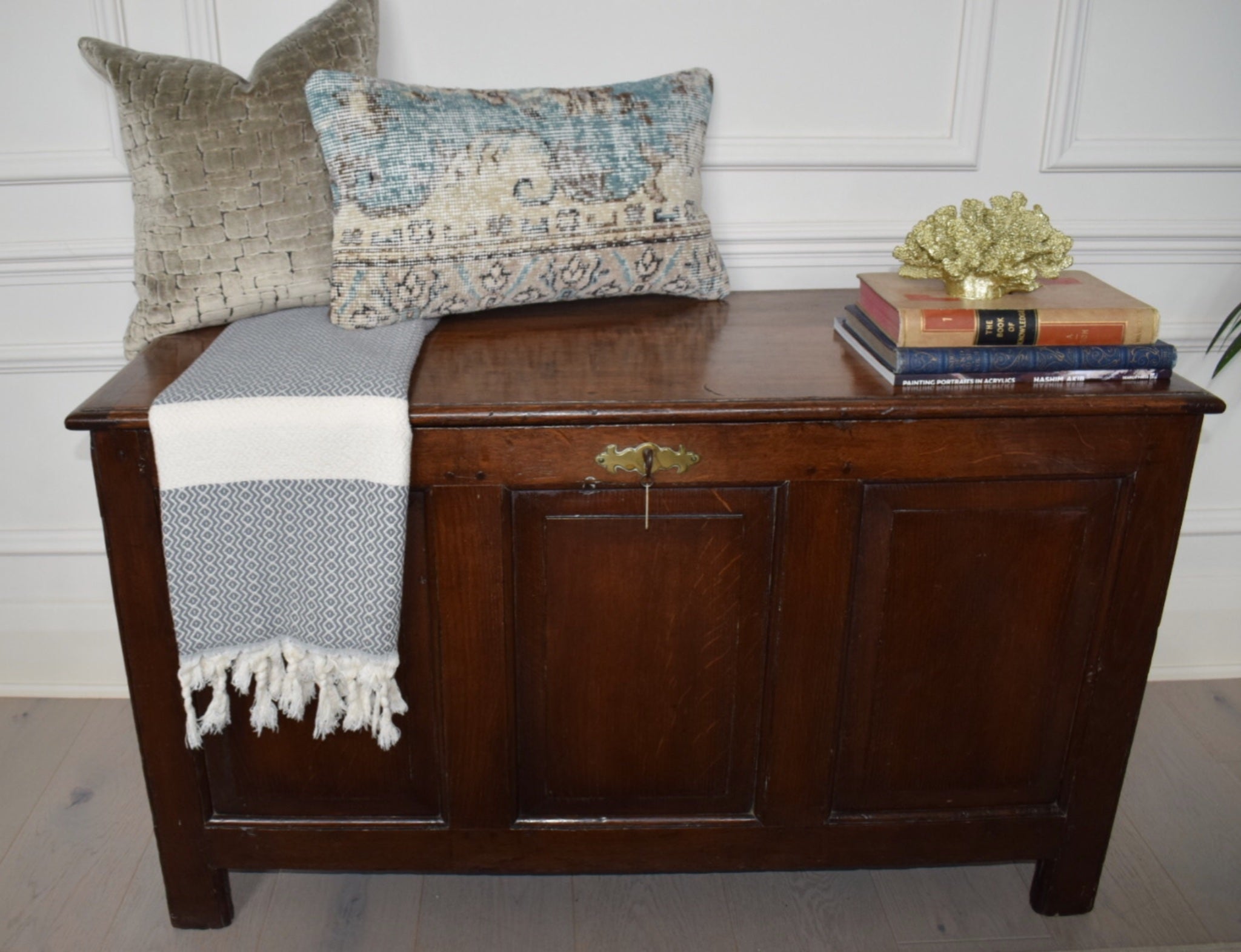 Rare Antique 18th Century Large Oak coffer with panelled construction