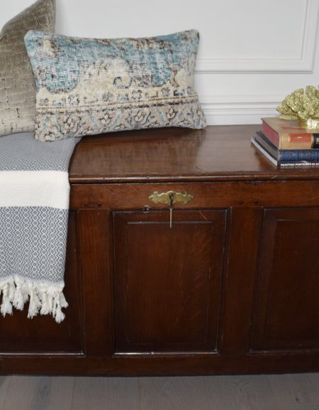 Rare Antique 18th Century Large Oak coffer with panelled construction