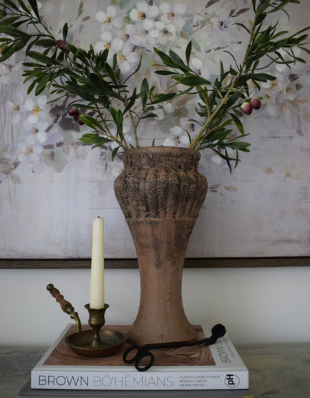 31 cm Faux concrete Taupe/ Beige Vessel Hand painted Vase