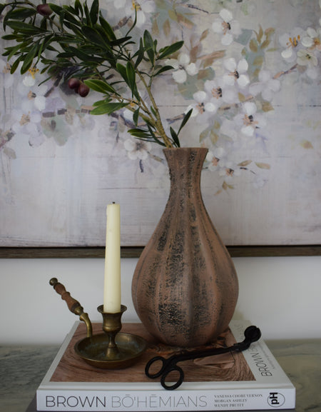 28cm Antique style Hand painted Taupe and Beige Neutral Vase for Interiors