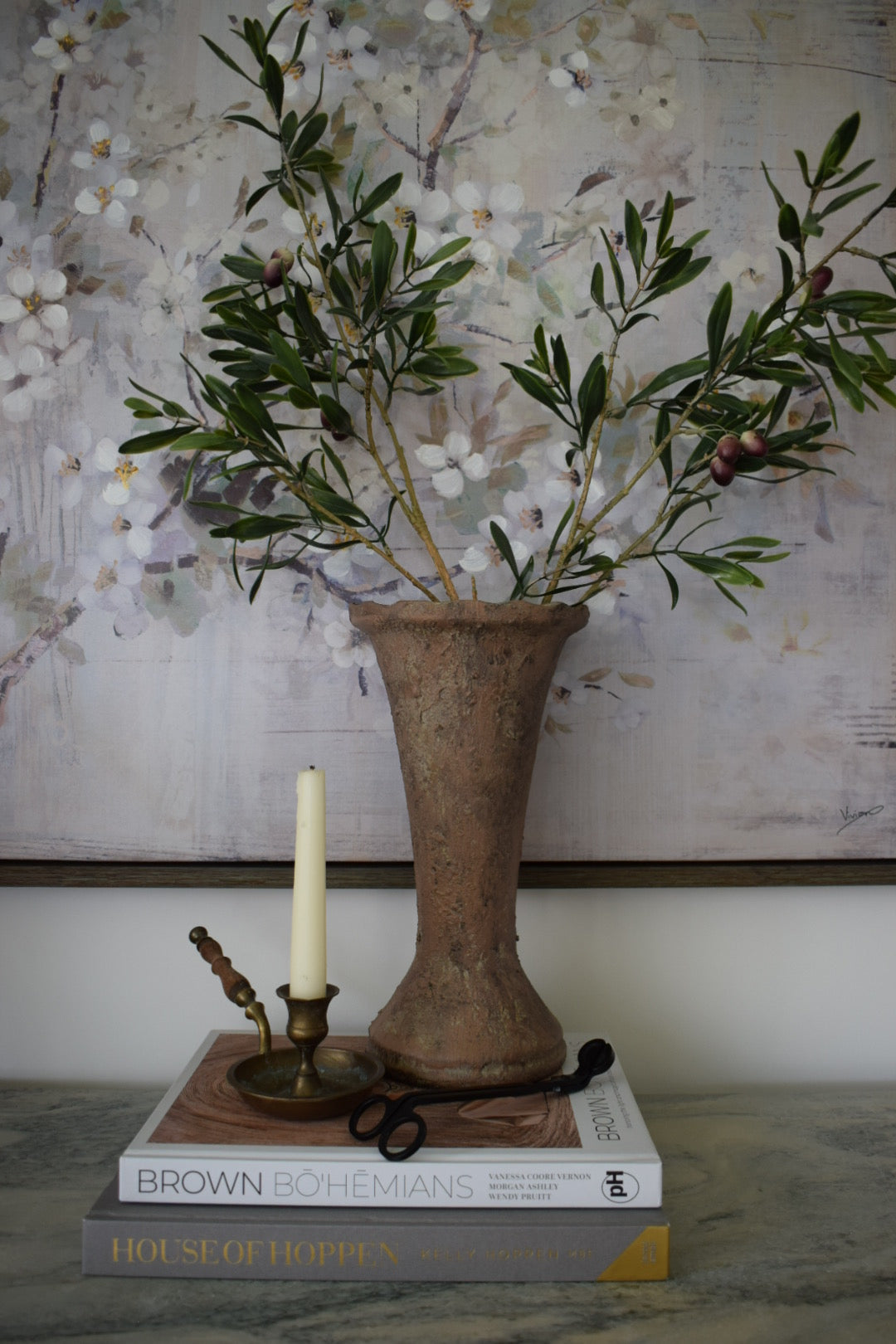 30cm Vintage Handmade Minimalist Natural Vessel/Hand painted beige