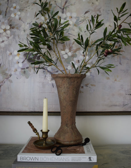 30cm Vintage Handmade Minimalist Natural Vessel/Hand painted beige