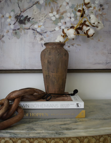 25 cm Beige Natural Upcycled Vessel/Hand painted Vintage look