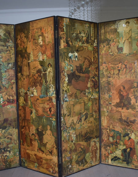 4 Panel Late victorian Decoupage Screen