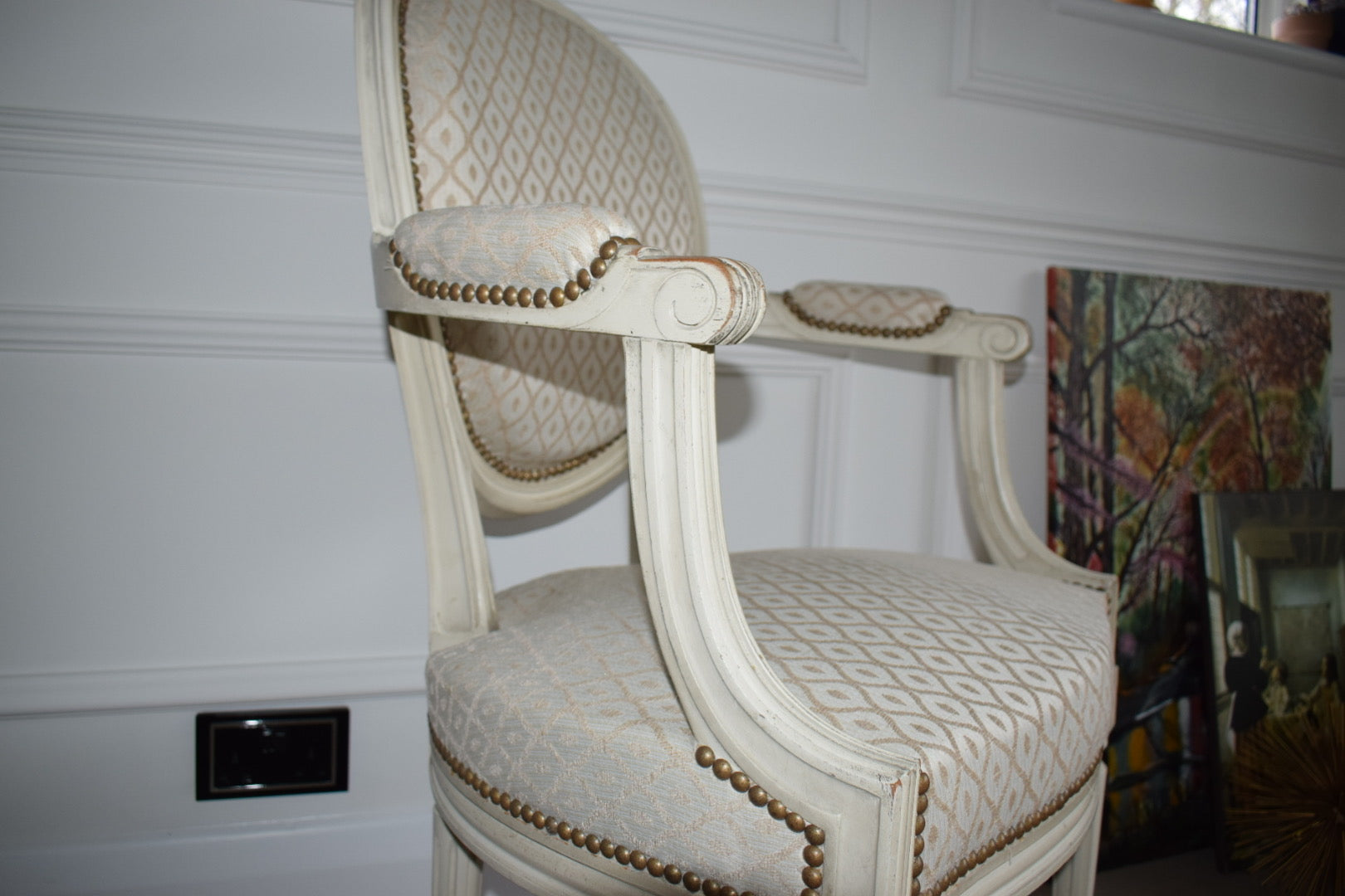 19th century Louis XVI Painted and Upholstered Rounded back armchair