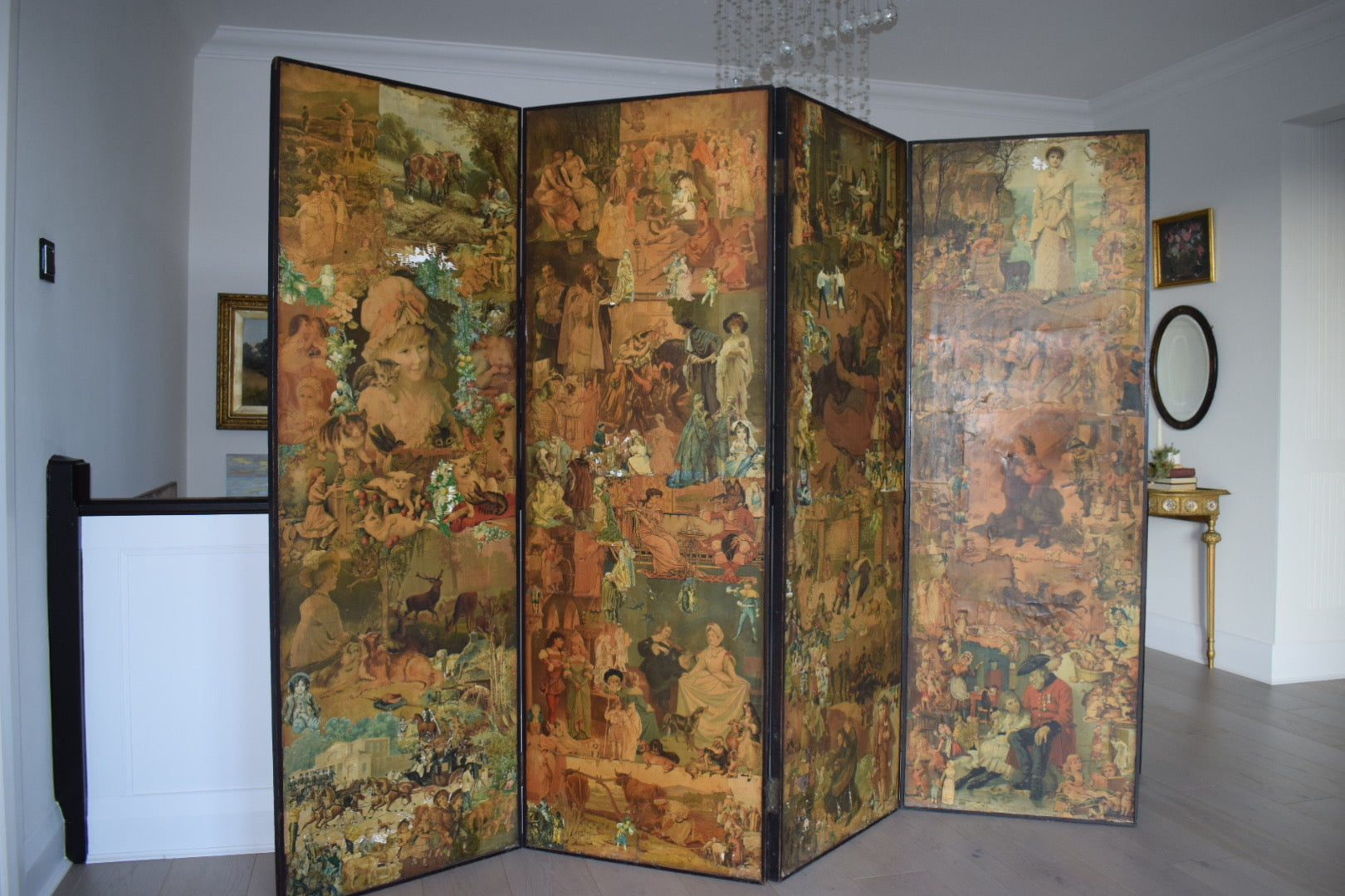 4 Panel Late victorian Decoupage Screen