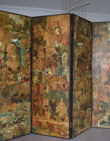 4 Panel Late victorian Decoupage Screen