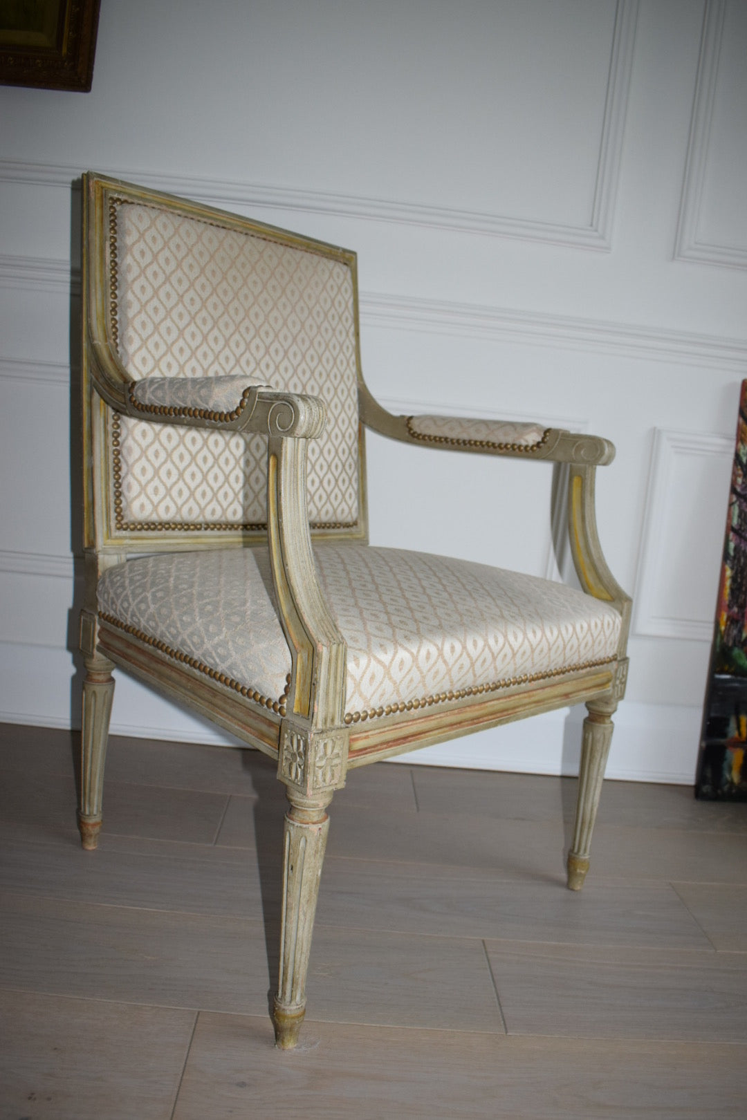 Louis XVI Painted and Upholstered armchair