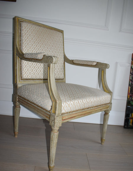 Louis XVI Painted and Upholstered armchair