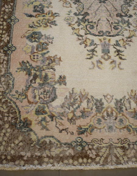 Vintage Turkish Handmade Oushak rug 3.8 x 6.8 ft