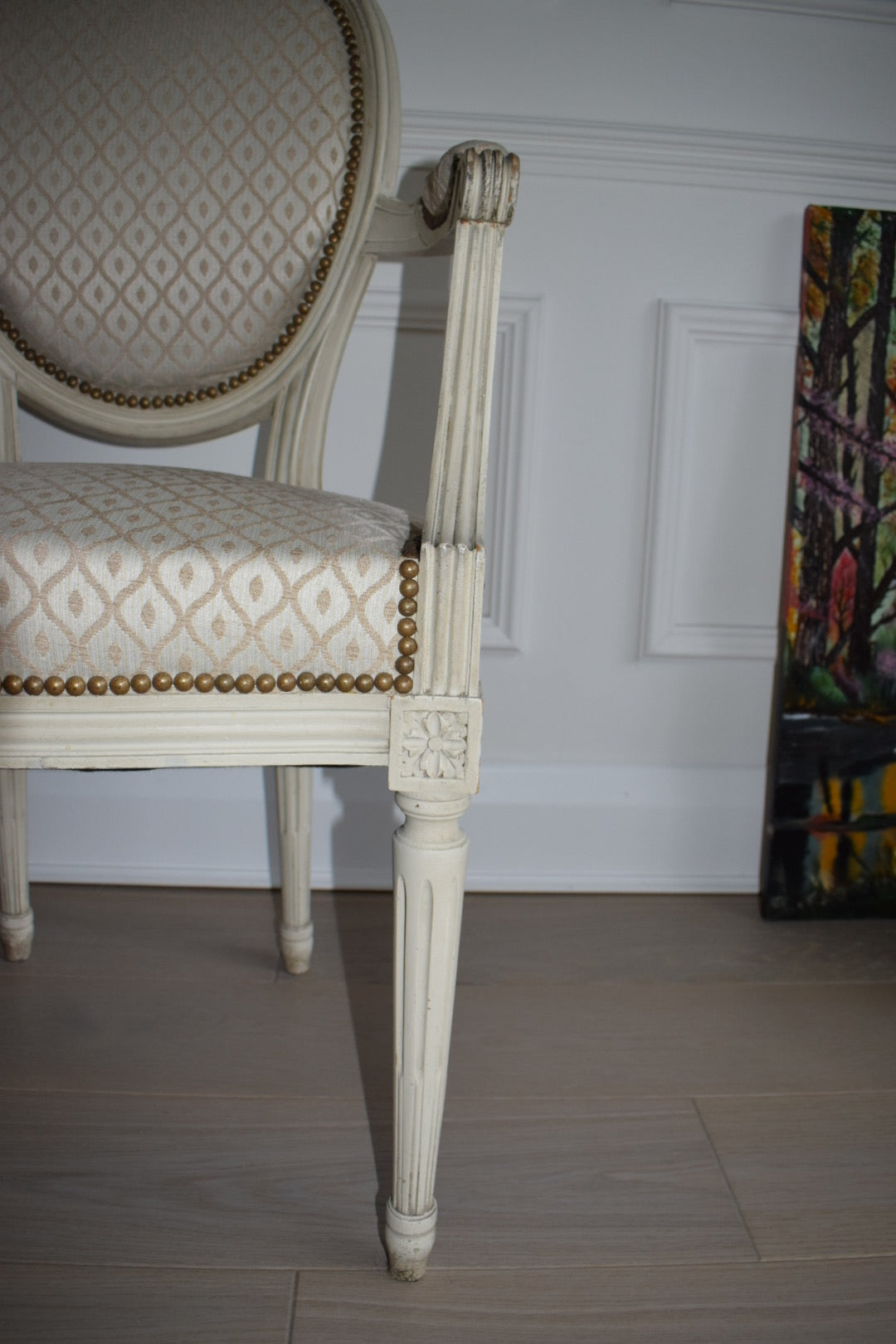 19th century Louis XVI Painted and Upholstered Rounded back armchair