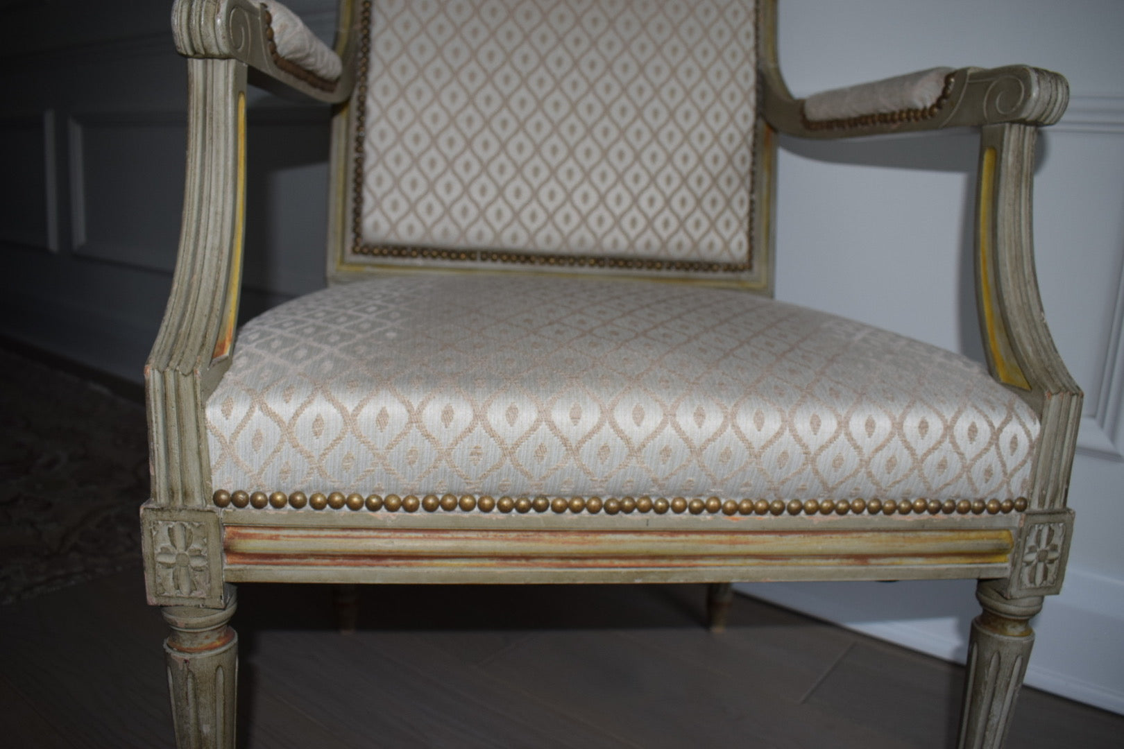 Louis XVI Painted and Upholstered armchair