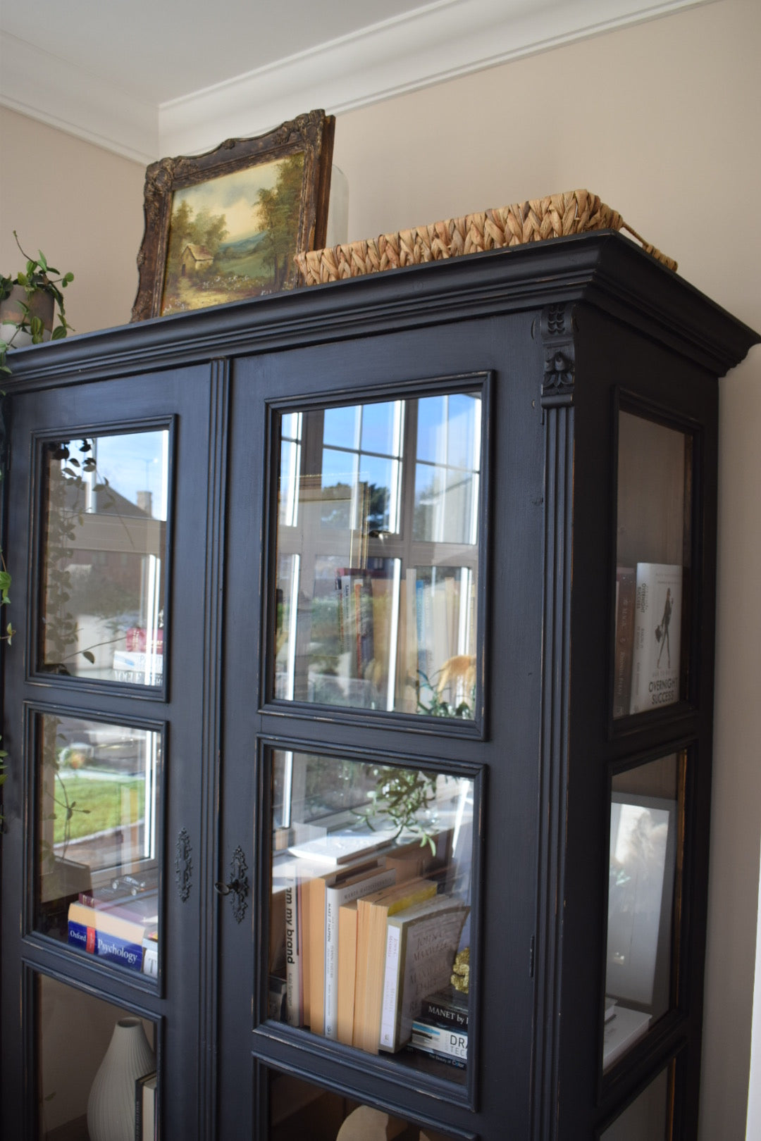 Large 19th Century French Black Painted Pine Bookcase