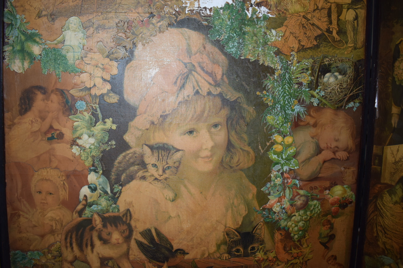 4 Panel Late victorian Decoupage Screen