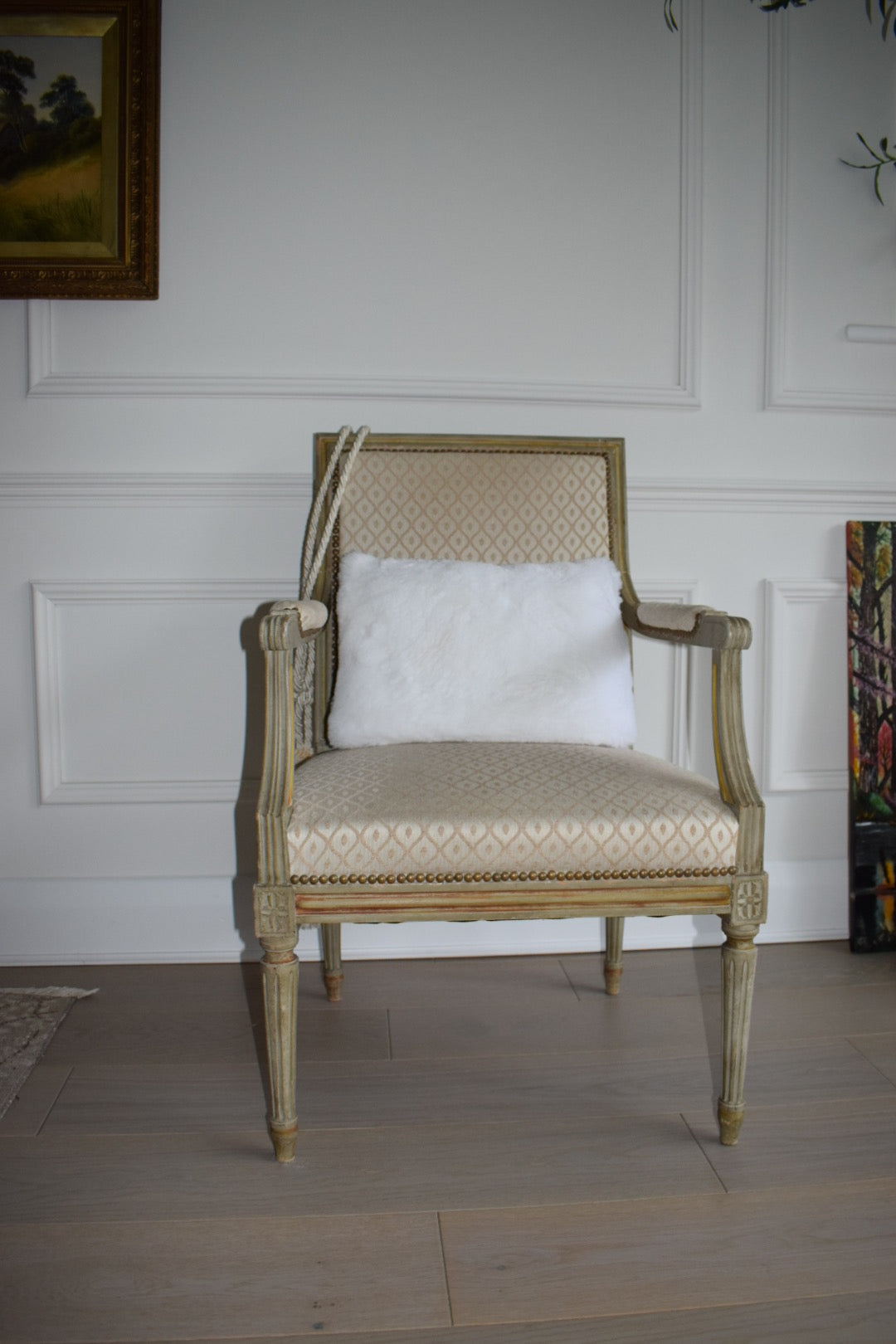 Louis XVI Painted and Upholstered armchair