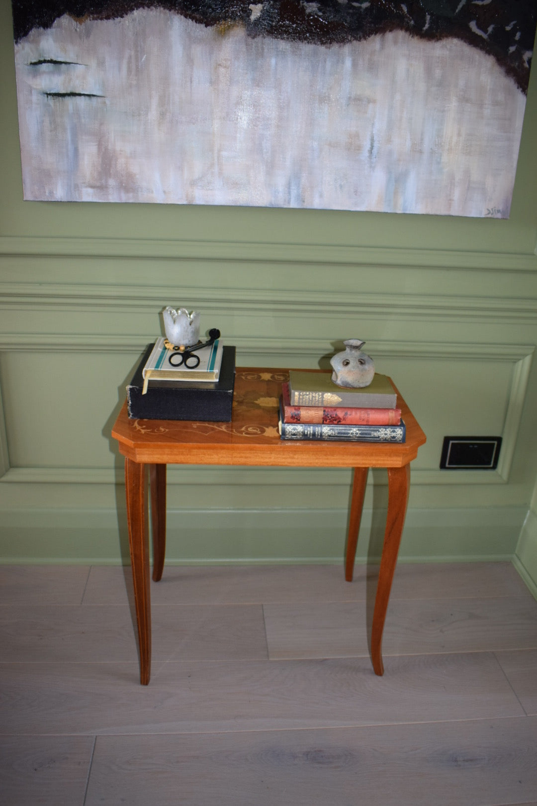 Midcentury Italian Sorrento table with wooden inlay top.