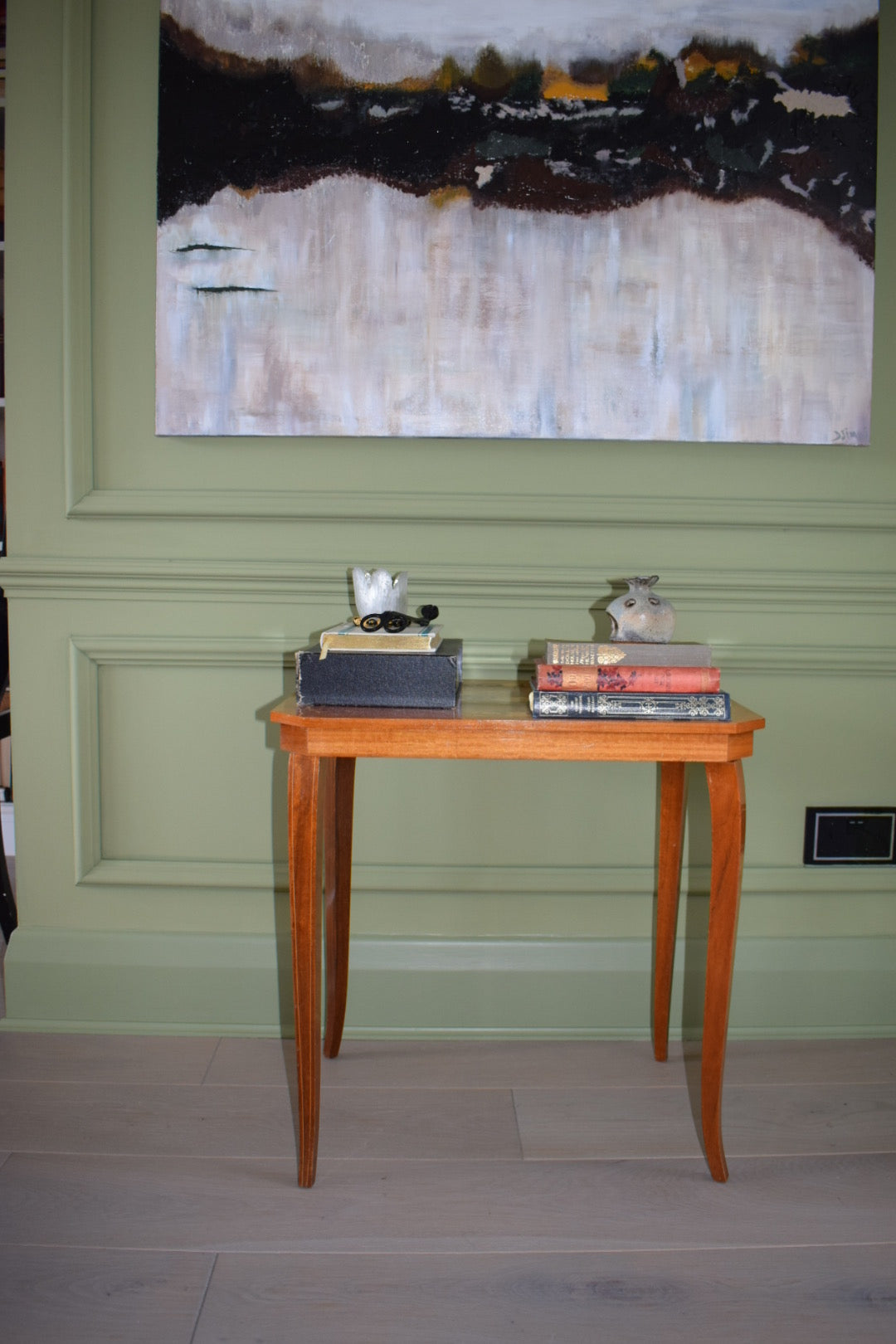 Midcentury Italian Sorrento table with wooden inlay top.